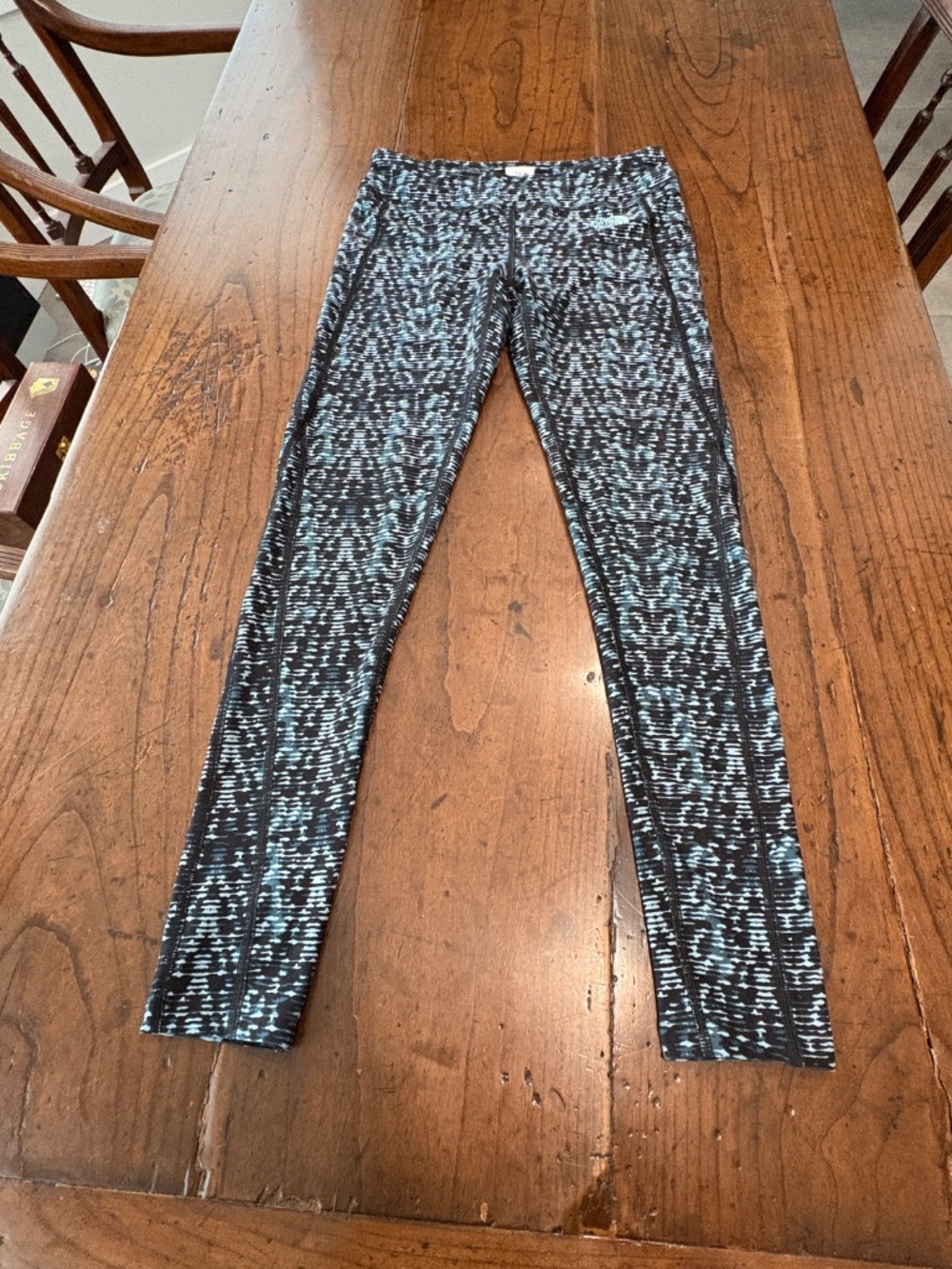 The North Face Blue Black Abstract Print Performance Athletic Leggings Size Smal